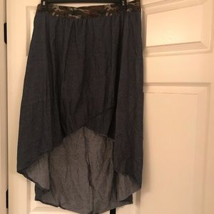 Plus size denim colored hi-low skirt